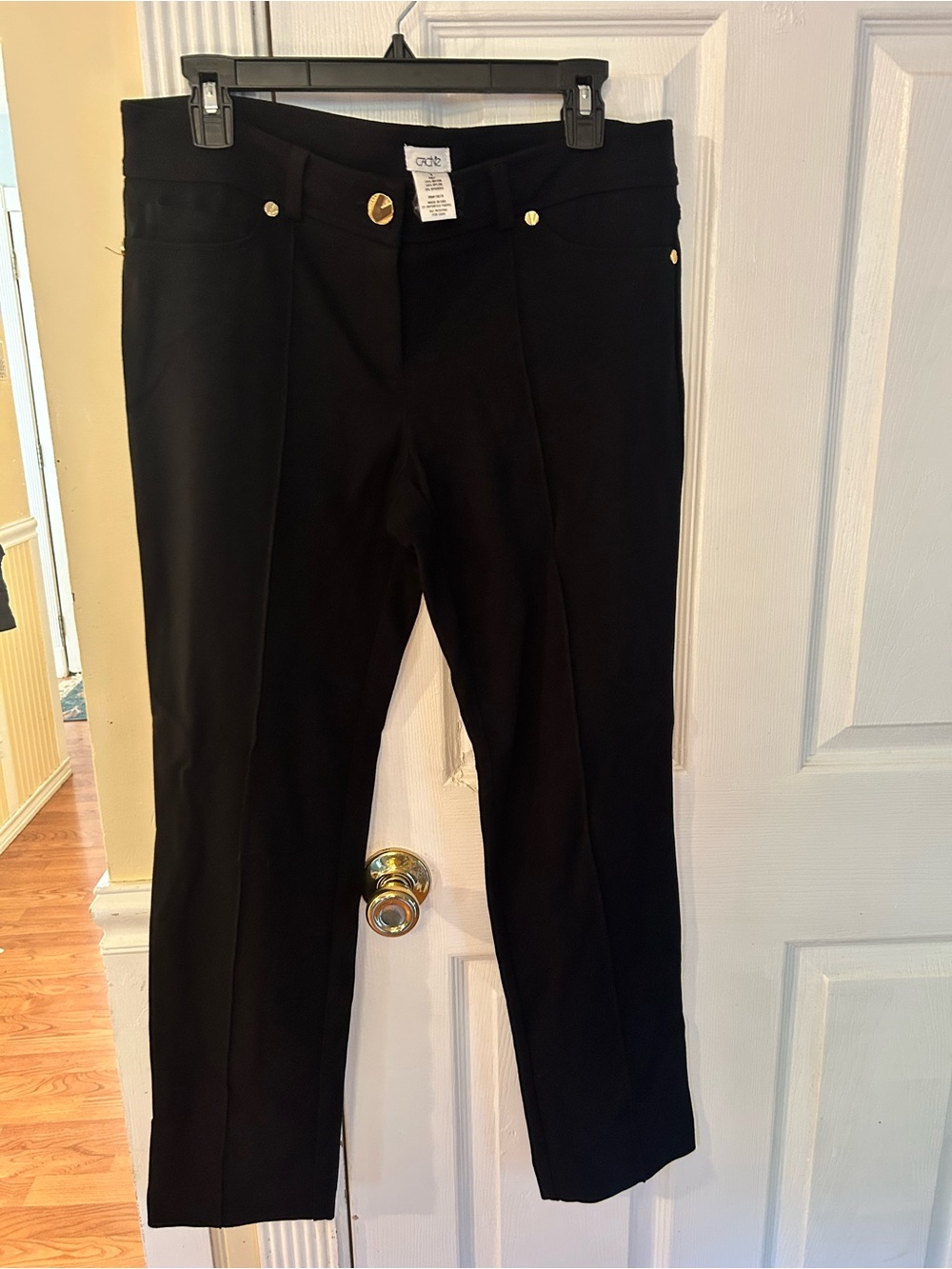 Cache Black Straight Leg Pull-On Pants with Gold Accents